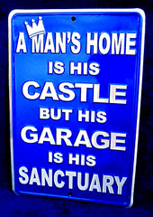 MAN’S CASTLE GARAGE SANCTUARY -*US MADE* Embossed Sign – Man Cave Bar Wall Decor
