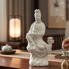 Vintage Blanc de Chine Guan Yin Porcelain Statue 11.5″ White Figurine