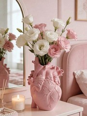 Multicolor Anatomical Heart Vase Set Pink White Gold Black Decor