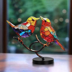 Stained Metal Bird-On-Branch Sculpture Metal Table Decor Home Ornaments Gift US