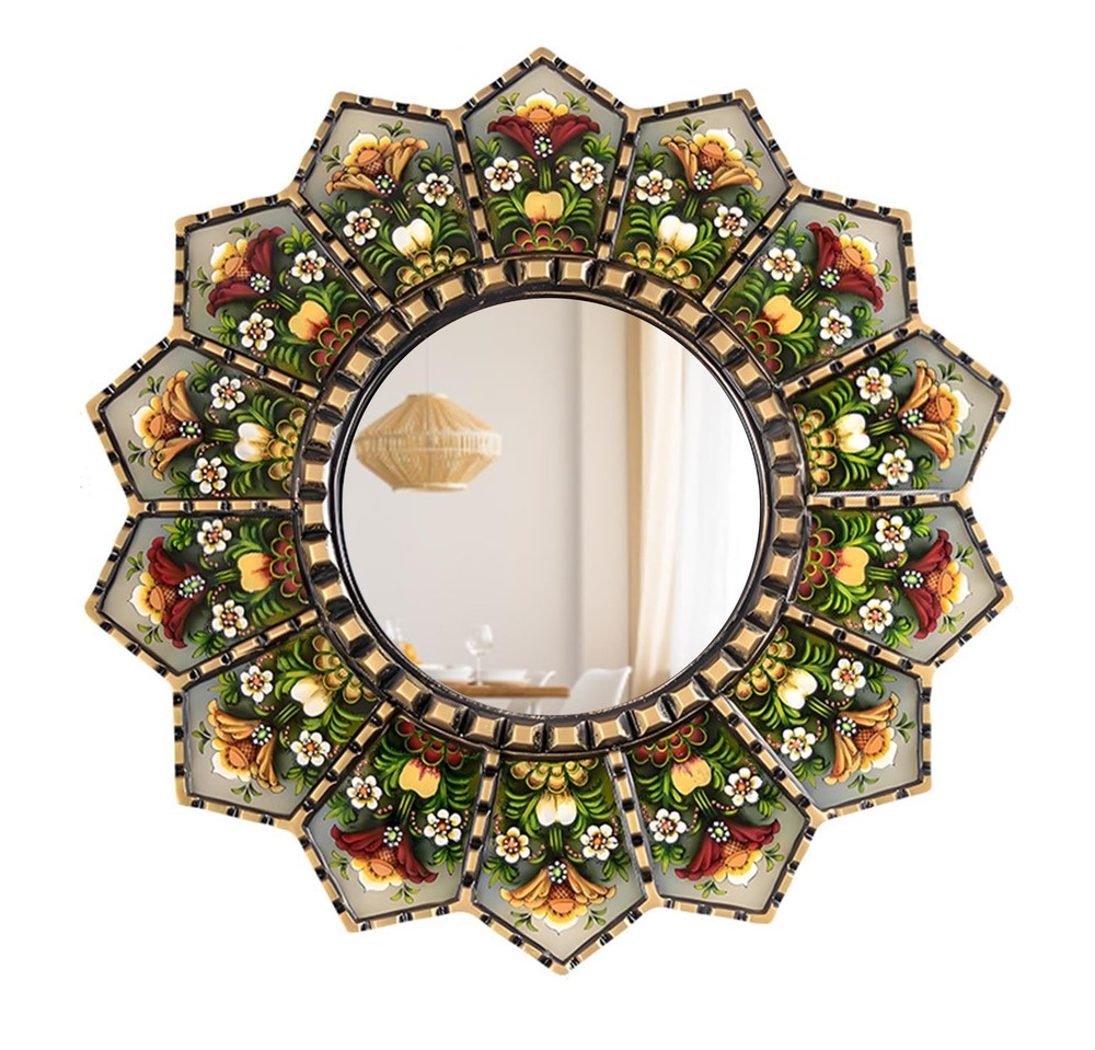 ﻿Wall Mirror Decorative 11.8inch Rural Wood Wall Decoration Home Déc