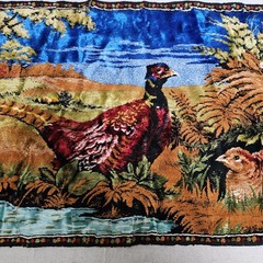 VTG Velvet Tapestry Rug Wall Hanging Pheasant Forest Cabin Hunting Lodge Lebanon
