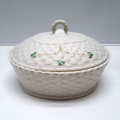 Belleek Shamrock Oval Covered Dish, Porcelain
