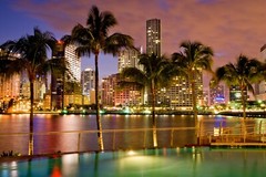 MIAMI SKYLINE SUNSET GLOSSY POSTER PICTURE PHOTO florida palm trees lights 1483