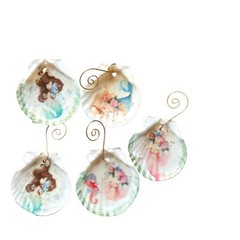 Handmade Mermaid Decoupage Seashell Ornaments Coastalcore Boho Resin Sealed
