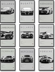 9Pcs Super Car Posters for Boys Room, Racing Car Wall Art for Me…