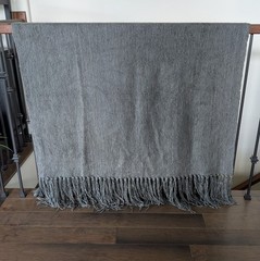 Textillery Weavers throw blanket textured chenille fringe Rose green gray 42×83