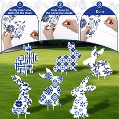 6 Pcs Easter Yard Signs Decorations Outdoor Chinoiserie Bunny Signs with Stak…