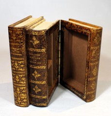 French Leather Bound & Gilded Set of 3 Faux Book for Hiding Valuables c. 1970