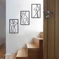 3 PCS Black Metal Woman Abstract Female Wall Art Hanging Decor 15.7×9.8 Inch