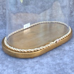 Vintage Glass Cloche 34,5 x 31,5 x 17 cm Dome with Wood Base 13.58 x 12.40 x 6.6