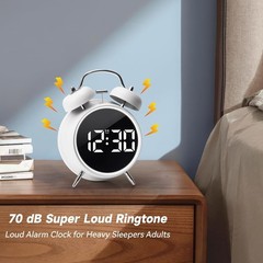 Digital Small Alarm Clock, 4.5 Inch Double Bell Electronic LED Alarm Clock, P…