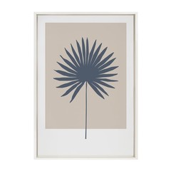 Sylvie Muted Tan and Blue Colorblock Botanical Palm Framed Canvas Wall Art by…