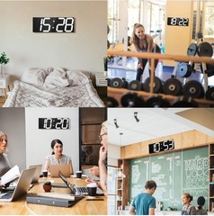 Large LED Wall Clock Remote Control Auto Dimmer Countdown Timer White Display