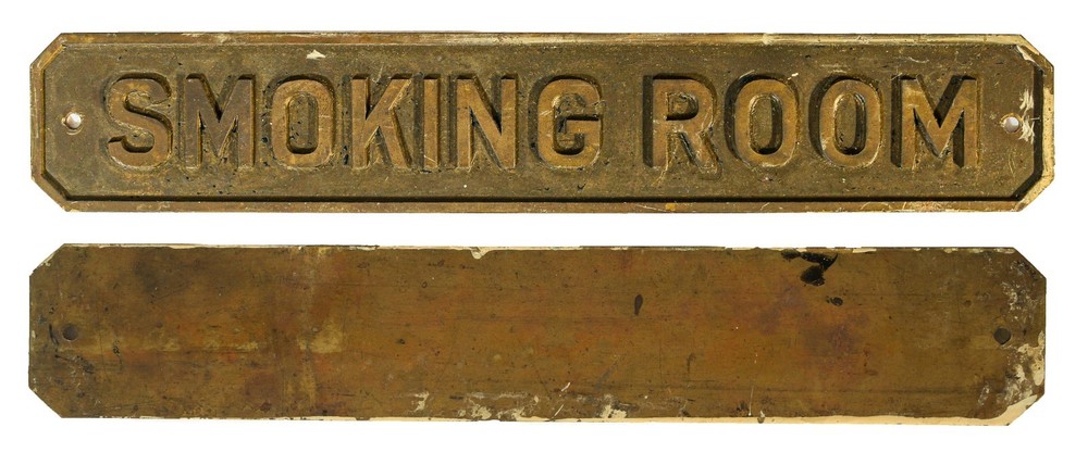 Heavy Brass Room Door Sign “SMOKING ROOM” • 11.5” X 2” Embossed Brass Lettering