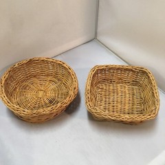 Wicker Basket Set Home Decor Small Tan Round & Square Cottagecore Farmhouse Boho