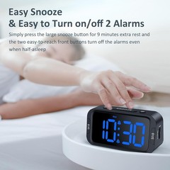 Digital Alarm Clock with Dual Alarms USB Charger Dimmer Snooze 12 24H