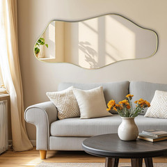 Irregular Wall Mirror, 51.1″x23.6″ Asymmetrical Frameless Mirrors, Large Modern
