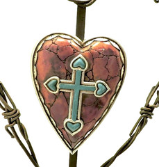 Heart Cross Metal Decor Red & Blue Wall Hanging 6 1/2×8 1/2 Inches New