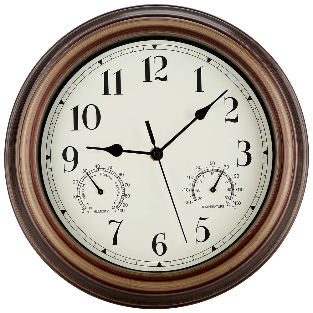 Rsobl 12 Inch Indoor Outdoor Wall Clock Waterproof with Temperature and Humid…