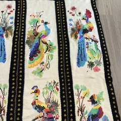Vintage Peacock Bird Handmade Needlepoint Throw Blanket 46 X 72. EUC