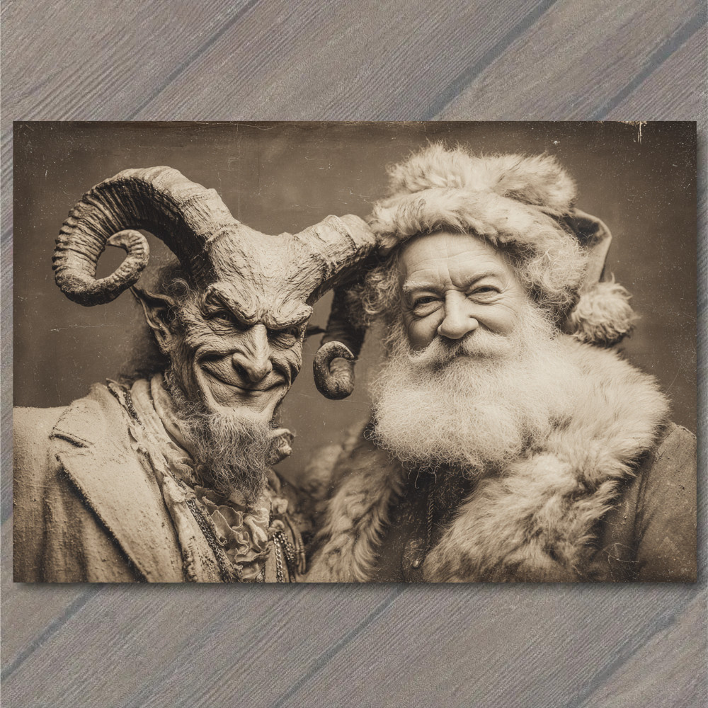 Art Print Krampus Santa Portrait Creepy Christmas Duo Dark Holiday Gothic Style