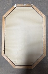 Vintage Octagonal Floral Etched Mirror Retro 1980s Stained Glass Wood Frame