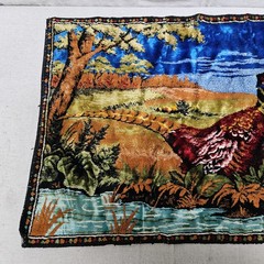 VTG Velvet Tapestry Rug Wall Hanging Pheasant Forest Cabin Hunting Lodge Lebanon
