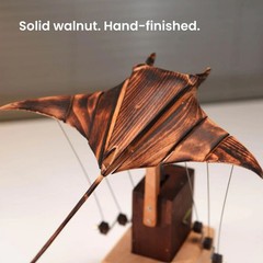 Handcrafted Wooden Manta Ray Gliding Motion Ray Kinetic Mechanical Sculpture Art
