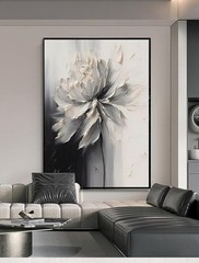 Stunning Large 28″ x 40″ Abstract Flower Art – Modern Black and White Wall Decor