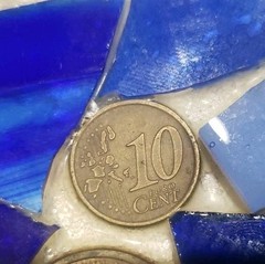Handcrafted Blue Glass Mosaic Mirror Wood Frame Inlaid With Rare Coins & Emblems