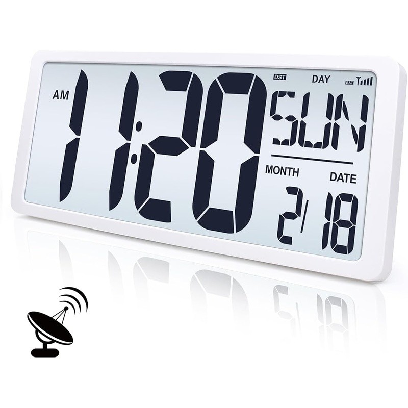 Large Atomic Digital Wall Clock Battery Operated Backlight Temperature Date New