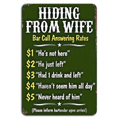 Hiding From Wife Bar Call Answering Rates – Funny Sign 8×12 Inch Aluminum