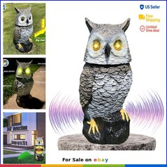 Solar Owl Statue with Motion Detector Flashing Eyes Spinning Head Hooting