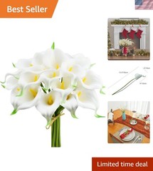 20 Stems of Elegant White PU Calla Lilies 13.5in for DIY Centerpieces & Bouquets