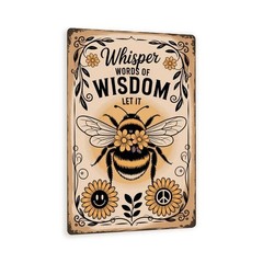 Whisper Words Of Wisdom Tin Metal Signs– Vintage Bumblebee Wall Art With Sunflow