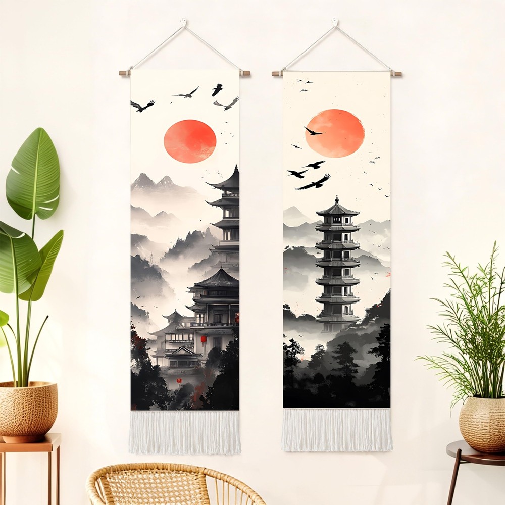 2 Pack Long Vertical Wall Tapestry, Boho Nature Landscape & Floral Aesthetic …