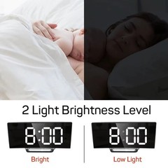 Electronic White Alarm Clock Noiseless Design Digital LED Large Display Mirror