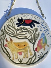 farmhouse round ceramic wall art