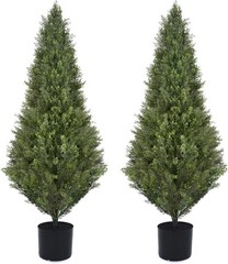 2 Pack 4ft Artificial Cedar Topiary Trees 48in UV Rated Potted Fake Cypress