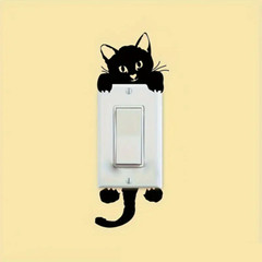 CAT LIGHT SWITCH STICKER Black Kitty Kitten graphic art wall outlet cover decal
