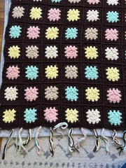 Vtg Brown Multicolor Pastel Square Afghan Blanket Granny Crochet Throw 53X47
