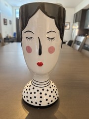 Anthropologie Blushing Face Pot Planter Tall Girl Vase Polka Dots 11 Inches Tall