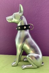 Metallic Silver Electroplated Doberman Pinscher Dog Sculpture Resin 7″ Statue