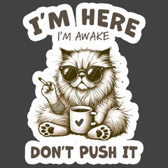 Cat Sticker Vinyl Decal Im Awake Dont Push It Coffee Funny Grumpy