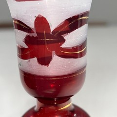 Ruby Red Bohemian Glass Vase Gold Deer and Bird Design Bud Vase Decor Handblown