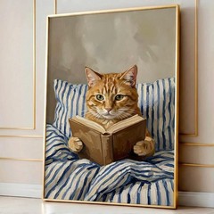 Cat Reading Book Poster Orange Ginger Cat Wall Art Cozy Decor Print