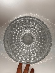 LARGE 9 1/4″ VTG Round Bowl AMC13 Lead Crystal Criss-Cross & Cane American Cut