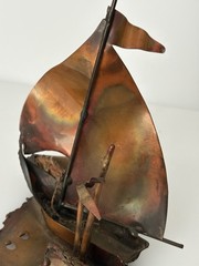 Signed W.Watts (?) 1981 Copper Sailboat Sculpture Brutalist Nautical Art