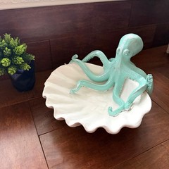 Decorative Octopus Shell Tray Coastal Resin Catchall Dish 10 X 10 X 6 In